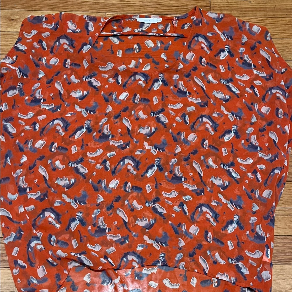 Lush Orange and Blue Patterned Blouse Tunic - Picture 2 of 4